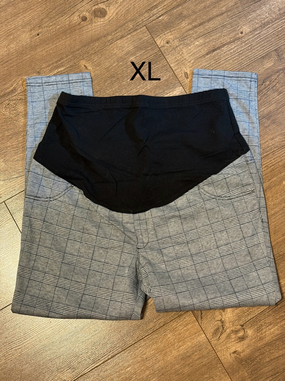 Maternity Plaid Ponte Shorts with Black Stretch Panel - XL